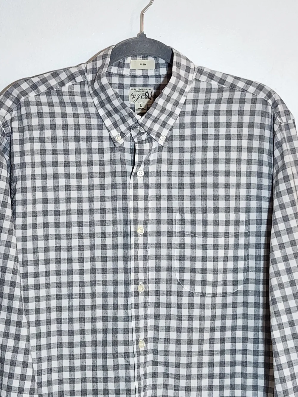 J. Crew Gray and White Gingham Check Button Down Shirt Size Large
